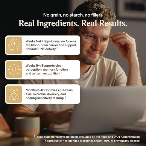 Real Mushrooms Real Mycelium – Standardized Lion’s Mane Mycelium Capsules with 5mg Erinacine A (ErinaPrime) – Pure Hericium Erinaceus Supplement for Focus, Memory, & Mental Clarity – (60 Count) in Saudi Arabia