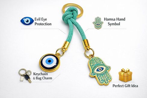 سلسلة مفاتيح يد همسة عين الشر، سلسلة مفاتيح تميمة نزار تركية، إكسسوار حقيبة ساحرة ذهبية، حلقة مفاتيح حماية محظوظة، هدية روحية للنساء والرجال in Kuwait