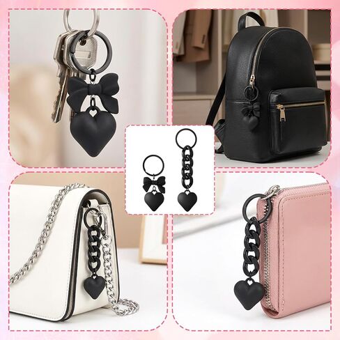 2 PCS Black Heart Purse Charm, Acrylic Bag Charms Cute Heart Bowknot Key Ring, Decorative Keys Holder for Women Bag Purse Wallet Handbag Keyring in Saudi Arabia