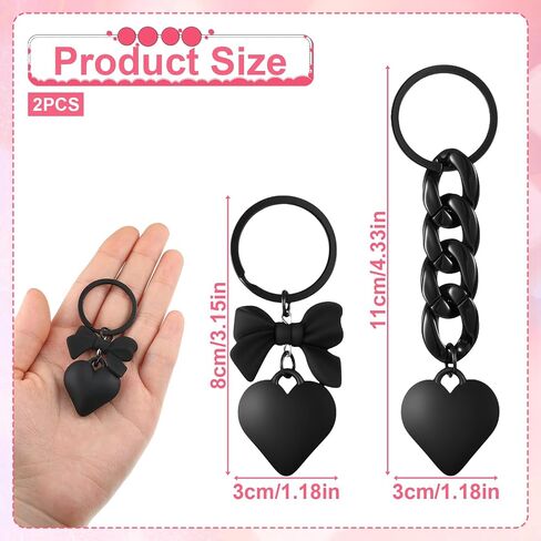 2 PCS Black Heart Purse Charm, Acrylic Bag Charms Cute Heart Bowknot Key Ring, Decorative Keys Holder for Women Bag Purse Wallet Handbag Keyring in Saudi Arabia