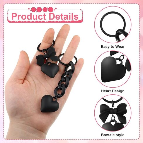 2 PCS Black Heart Purse Charm, Acrylic Bag Charms Cute Heart Bowknot Key Ring, Decorative Keys Holder for Women Bag Purse Wallet Handbag Keyring in Saudi Arabia