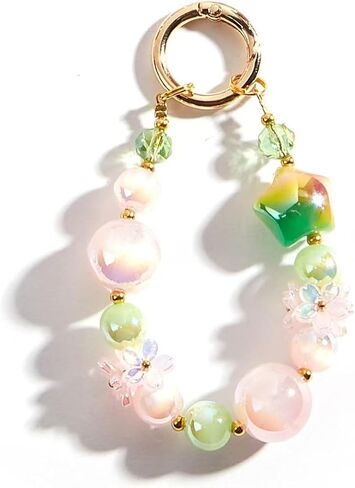 Beaded Charms Strap, Crystal Bracelet Wrist Lanyard, Cute Phone Key Chain（Pink Star） in Kuwait