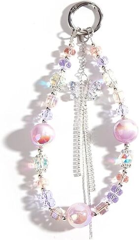 Beaded Charms Strap, Crystal Bracelet Wrist Lanyard, Cute Phone Key Chain（Pink Star） in Kuwait