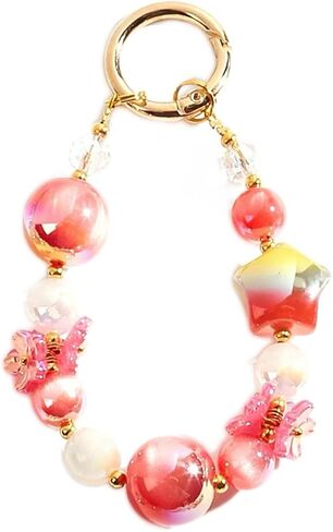 Beaded Charms Strap, Crystal Bracelet Wrist Lanyard, Cute Phone Key Chain（Pink Star） in Kuwait