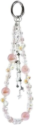 Beaded Charms Strap, Crystal Bracelet Wrist Lanyard, Cute Phone Key Chain（Pink Star） in Kuwait