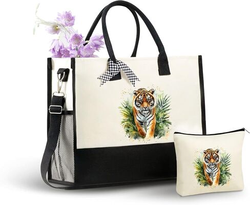 حقيبة حمل قماشية للنساء من InnoBeta Tiger Gifts، حقيبة مع سحاب إغلاق علوي وحزام كتف لأعياد الميلاد، وعيد الأم، والكريسماس in Kuwait