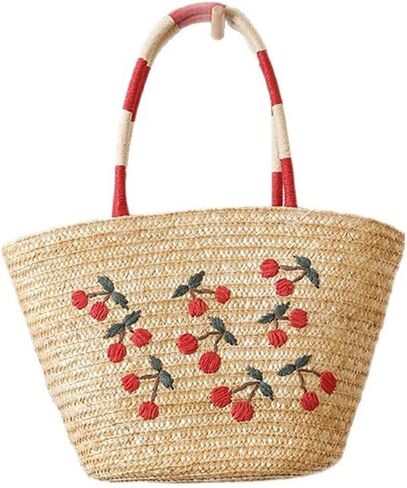 Handmade Summer Straw Tote Bag with Lemon Embroidery, Large Woven Stylish Raffia Beach Handbag Natural Shoulder Purse in Saudi Arabia