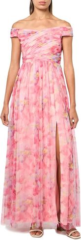 Adrianna Papell Sweetpea Print Tulle Gown in Kuwait