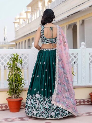 TRENDMALLS Chiffon Embroidery work Lehenga Choli with Floral Print Dupatta for Women Ready To Wear in Saudi Arabia