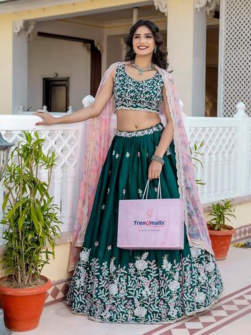 TRENDMALLS Chiffon Embroidery work Lehenga Choli with Floral Print Dupatta for Women Ready To Wear in Saudi Arabia