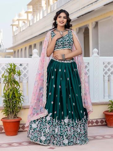 TRENDMALLS Chiffon Embroidery work Lehenga Choli with Floral Print Dupatta for Women Ready To Wear in Saudi Arabia