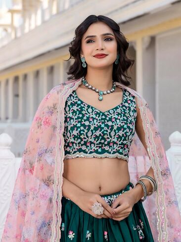 TRENDMALLS Chiffon Embroidery work Lehenga Choli with Floral Print Dupatta for Women Ready To Wear in Saudi Arabia