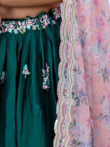TRENDMALLS Chiffon Embroidery work Lehenga Choli with Floral Print Dupatta for Women Ready To Wear in Saudi Arabia