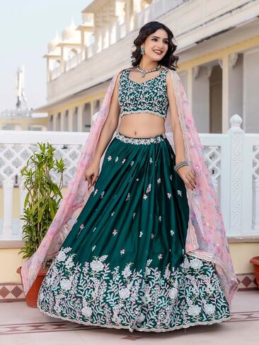TRENDMALLS Chiffon Embroidery work Lehenga Choli with Floral Print Dupatta for Women Ready To Wear in Saudi Arabia