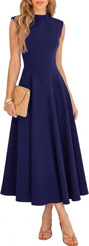 Womens Summer Sleeveless Maxi Dress Elegant Fitted Mock Neck with Flowy Flare Hem for Cocktail Wedding Guest Vacation in Kuwait