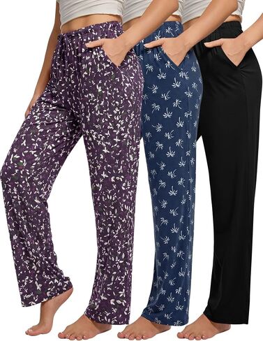 3 Pack Womens Comfy Pajama Pants, Sleep & Lounge Pants with Pockets and Drawstring in Saudi Arabia