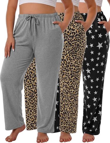 3 Pack Womens Comfy Pajama Pants, Sleep & Lounge Pants with Pockets and Drawstring in Saudi Arabia