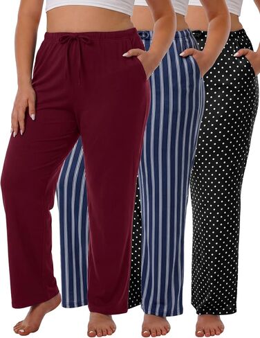 3 Pack Womens Comfy Pajama Pants, Sleep & Lounge Pants with Pockets and Drawstring in Saudi Arabia