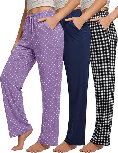3 Pack Womens Comfy Pajama Pants, Sleep & Lounge Pants with Pockets and Drawstring in Saudi Arabia