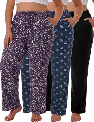3 Pack Womens Comfy Pajama Pants, Sleep & Lounge Pants with Pockets and Drawstring in Saudi Arabia