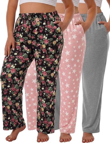 3 Pack Womens Comfy Pajama Pants, Sleep & Lounge Pants with Pockets and Drawstring in Saudi Arabia