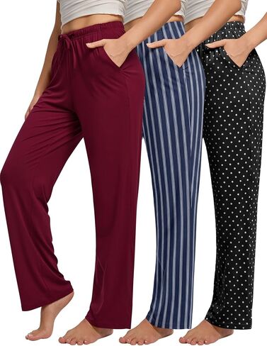 3 Pack Womens Comfy Pajama Pants, Sleep & Lounge Pants with Pockets and Drawstring in Saudi Arabia