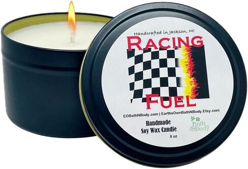 Racing Fuel 110 Hi Octane Gasoline Scented Soy Wax Candle 8 oz | Smells Like Horsepower | Handcrafted in Michigan | Gift for Her | Gift for Him in Kuwait