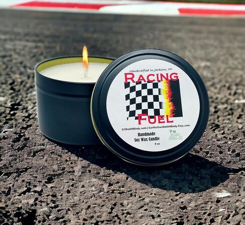 Racing Fuel 110 Hi Octane Gasoline Scented Soy Wax Candle 8 oz | Smells Like Horsepower | Handcrafted in Michigan | Gift for Her | Gift for Him in Kuwait