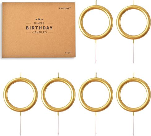 PHD CAKE 6 Pcs Gold Ring Birthday Candles, Cake Topper, Birthday Party Decorations Supplies in Saudi Arabia
