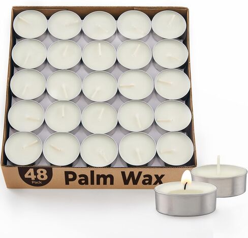 Ashlux Palm Tea Lights Candles 96 Pack, Non-Paraffin Unscented 4H Burn Time | Smokeless plant-based wax in aluminum cups. Perfect for weddings, centerpieces & holiday decor. Long-lasting clean burn in Kuwait