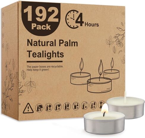 Ashlux Palm Tea Lights Candles 96 Pack, Non-Paraffin Unscented 4H Burn Time | Smokeless plant-based wax in aluminum cups. Perfect for weddings, centerpieces & holiday decor. Long-lasting clean burn in Kuwait