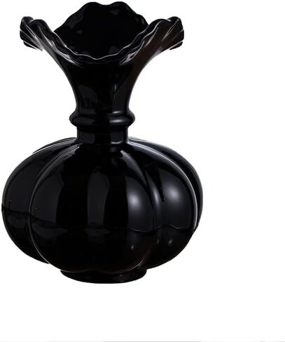 Black White Cream 8in Ceramic Flower Boho Decor Pumkin Vase Aesthetic Beige Table Tulip Pampas Vase Rose Filler Decorative Rustic Decor for Home (Black VASE) in Saudi Arabia