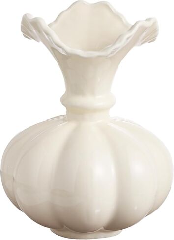 Black White Cream 8in Ceramic Flower Boho Decor Pumkin Vase Aesthetic Beige Table Tulip Pampas Vase Rose Filler Decorative Rustic Decor for Home (Black VASE) in Kuwait