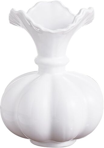 Black White Cream 8in Ceramic Flower Boho Decor Pumkin Vase Aesthetic Beige Table Tulip Pampas Vase Rose Filler Decorative Rustic Decor for Home (Black VASE) in Kuwait