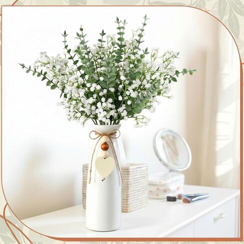 6 Pack 8 Inch Ceramic Vase Set with Jute Rope & Heart Charm, Vases for Centerpiece White Small Decorative Vase for Bohemian Home Decoration Modern Flower Vases for Gift Room Bedroom Office in Saudi Arabia