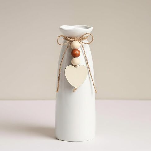 6 Pack 8 Inch Ceramic Vase Set with Jute Rope & Heart Charm, Vases for Centerpiece White Small Decorative Vase for Bohemian Home Decoration Modern Flower Vases for Gift Room Bedroom Office in Saudi Arabia