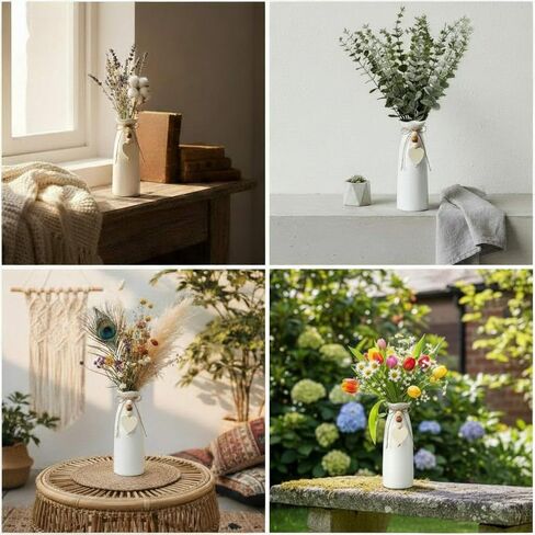 6 Pack 8 Inch Ceramic Vase Set with Jute Rope & Heart Charm, Vases for Centerpiece White Small Decorative Vase for Bohemian Home Decoration Modern Flower Vases for Gift Room Bedroom Office in Saudi Arabia