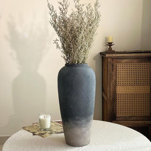 15 Inch Ceramic Rustic Farmhouse Vase, Handmade Pottery Flower Vases for Home Decor, Brown Ceramic Vase for Living Room, Table Centerpieces & Shelf Decor, Wedding Gifts in Saudi Arabia