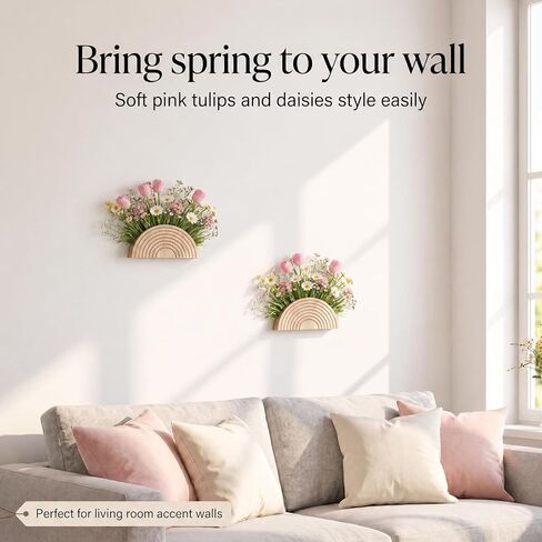 2 Pcs Wooden Wall Vases, Hanging Planters for Indoor Plants Wall Decor, Boho Wall Decor, Wooden Floating Shelves for Artificial Flowers and Plants in Saudi Arabia