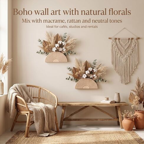 2 Pcs Wooden Wall Vases, Hanging Planters for Indoor Plants Wall Decor, Boho Wall Decor, Wooden Floating Shelves for Artificial Flowers and Plants in Saudi Arabia