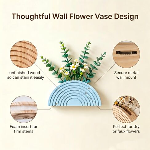 2 Pcs Wooden Wall Vases, Hanging Planters for Indoor Plants Wall Decor, Boho Wall Decor, Wooden Floating Shelves for Artificial Flowers and Plants in Saudi Arabia