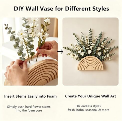 2 Pcs Wooden Wall Vases, Hanging Planters for Indoor Plants Wall Decor, Boho Wall Decor, Wooden Floating Shelves for Artificial Flowers and Plants in Saudi Arabia