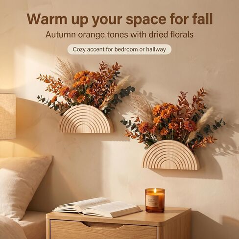 2 Pcs Wooden Wall Vases, Hanging Planters for Indoor Plants Wall Decor, Boho Wall Decor, Wooden Floating Shelves for Artificial Flowers and Plants in Saudi Arabia