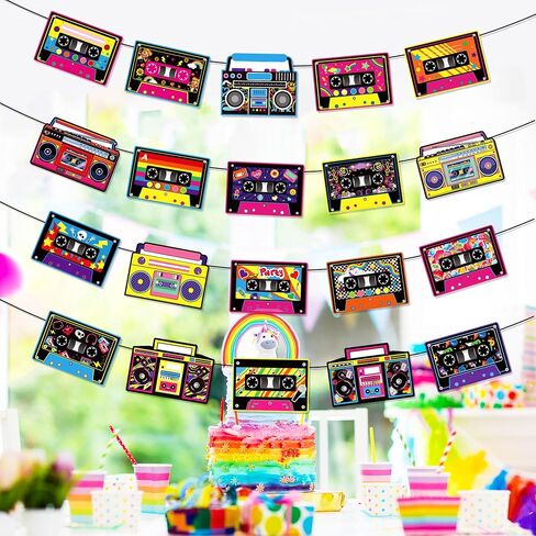4 Pcs Tape Recorder Themed Party Banners, Retro-Style Hanging Indoor/Outdoor Holiday Banners, Decorations for Various Festive Events in Saudi Arabia