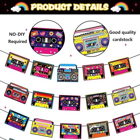 4 Pcs Tape Recorder Themed Party Banners, Retro-Style Hanging Indoor/Outdoor Holiday Banners, Decorations for Various Festive Events in Saudi Arabia