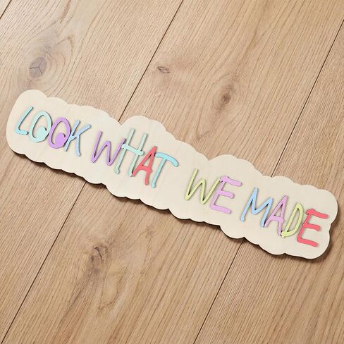 RattanView Look What We Made Wood Sign Art Display for Wall Hanging Cloud Shape Sign Wood Artwork Display Frame Modern Farmhouse Art Memory Wall Decor Playroom Family Handmade Decor (Multicolor) in Kuwait