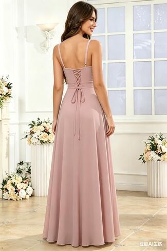 Bridesmaid Dresses for Wedding Spaghetti Straps Ruffle Chiffon Formal Dress with Slit in Kuwait