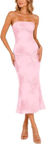 Women's Strapless Floral Summer Midi Dress Formal Dresses in Saudi Arabia