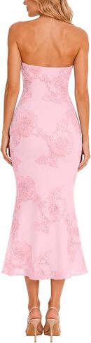 Women's Strapless Floral Summer Midi Dress Formal Dresses in Saudi Arabia