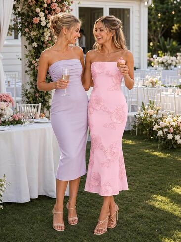 Women's Strapless Floral Summer Midi Dress Formal Dresses in Saudi Arabia